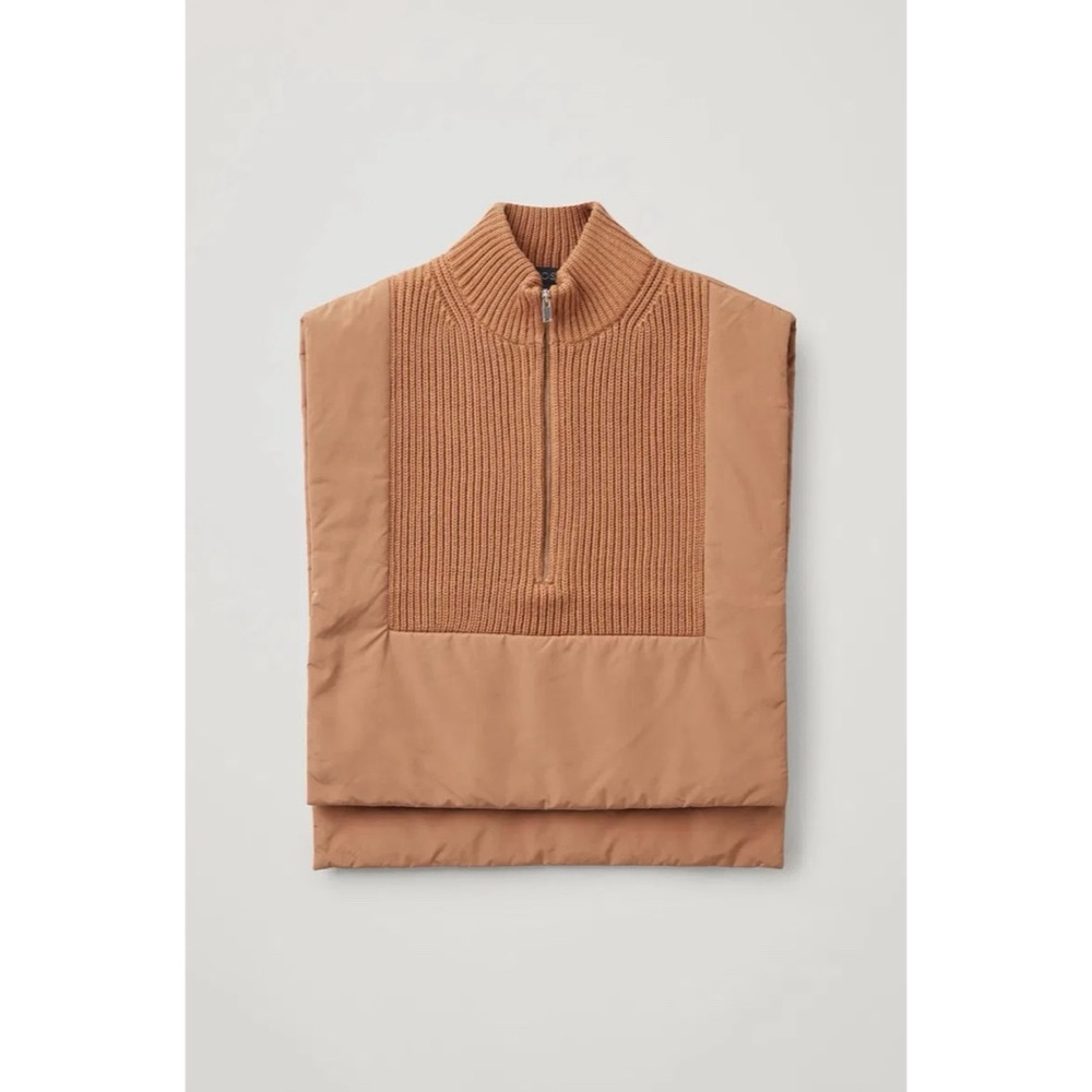 COS Men’s Merino Wool Blend Half Zip Tan Padded Bib One Size Preppy